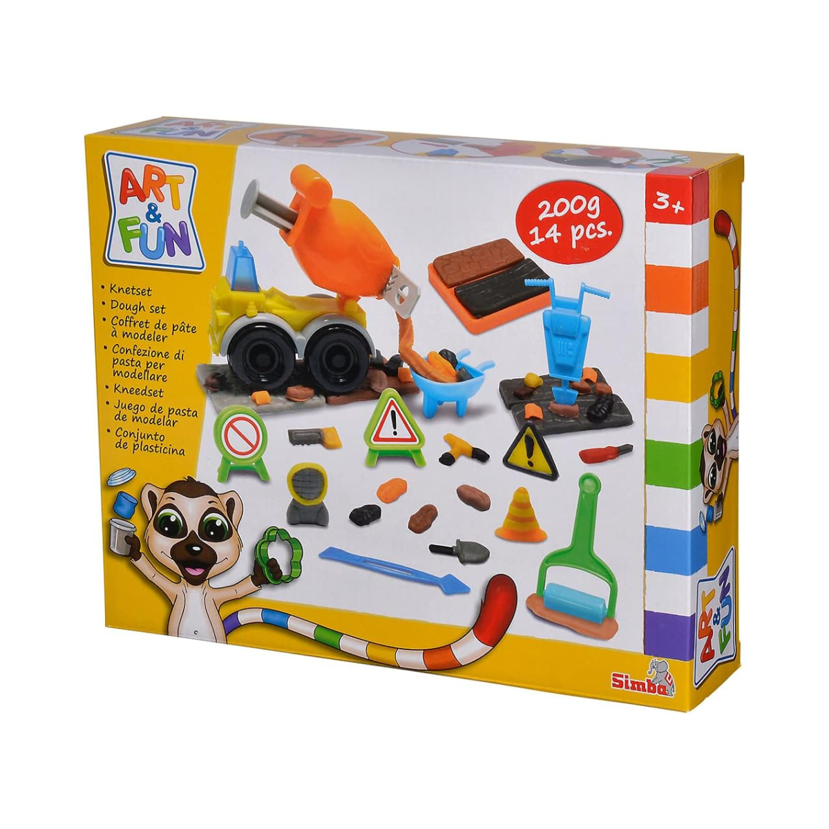 Simba Art & Fun Construction Site Kneading Set, 4 x 50g Modelling Dough with Concrete Mixer & Accessories, 14-Piece Clay Set for Kids 3+