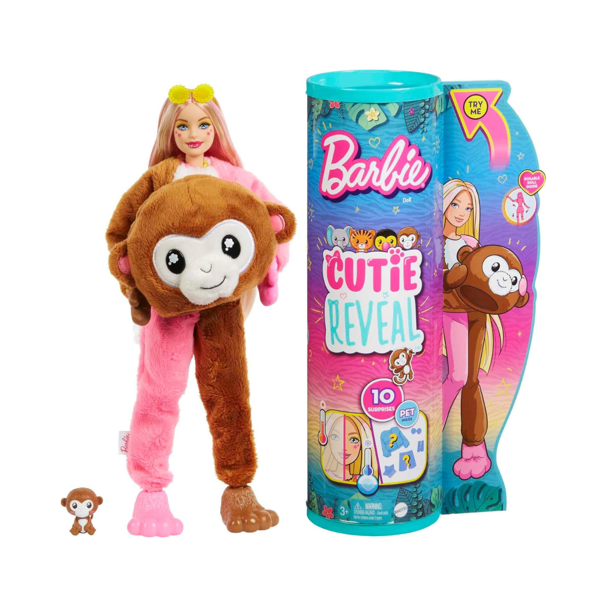Barbie Cutie Reveal Chelsea Doll & Accessories, Jungle Series Monkey-Themed Small Doll Set, 10 Surprises