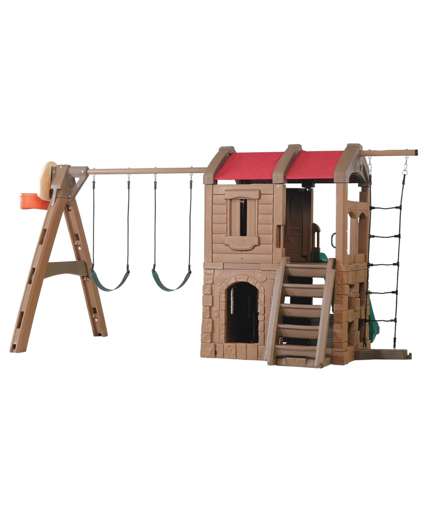 Step2 Adventure Lodge Play Center Climber and Slide, Two Story Clubhouse with Swings and Rope Ladder, Outdoor Playset for Kids 3+