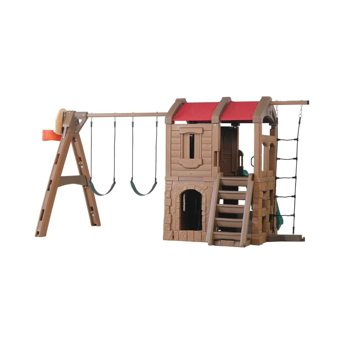 Step2 Adventure Lodge Play Center Climber and Slide, Two Story Clubhouse with Swings and Rope Ladder, Outdoor Playset for Kids 3+
