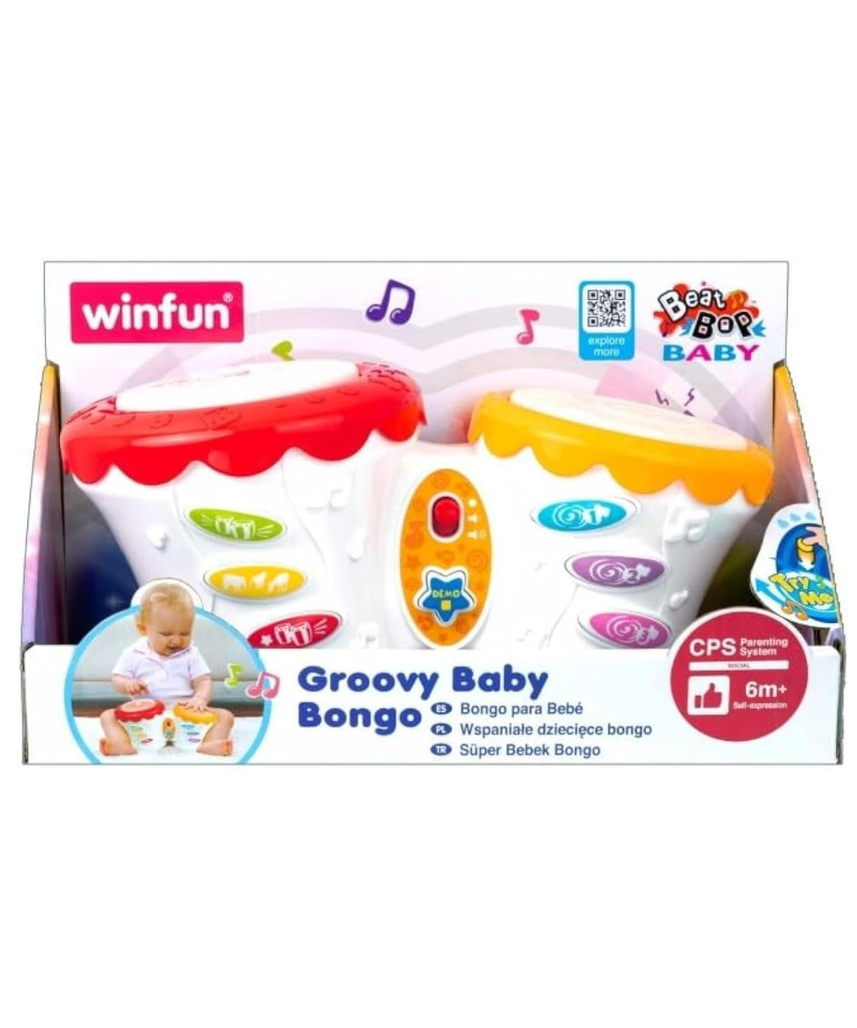 Winfun Groovy Baby Bongo Interactive Toy, Soft Touch Light Up Baby Drum, Rhythms Drum Sounds Animal Sound Effects, Musical Sensory Toy for Babies 6 Months+