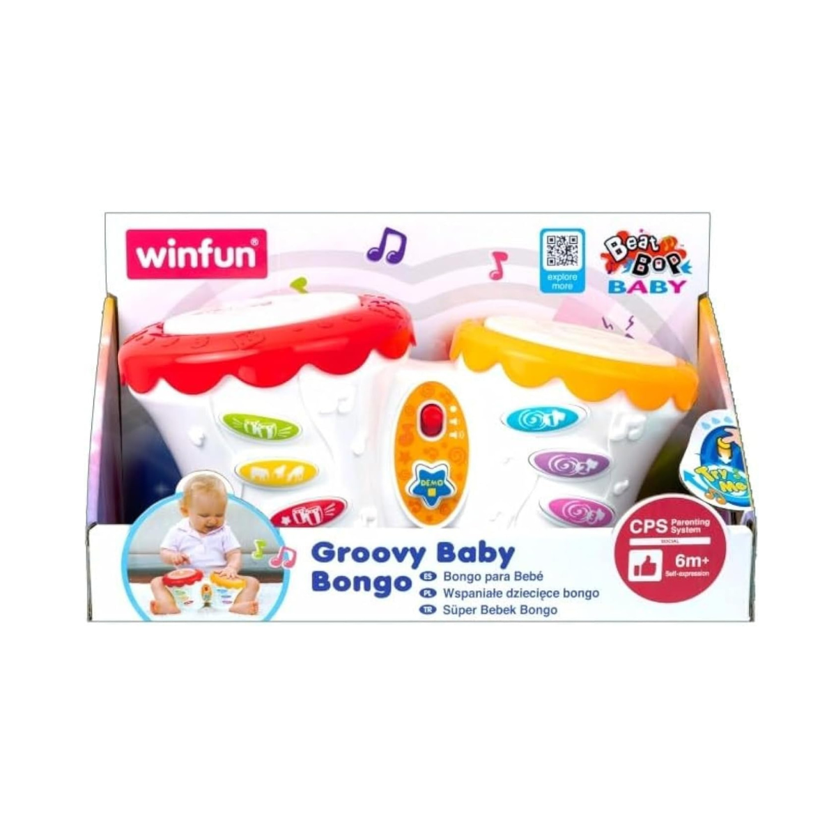 Winfun Groovy Baby Bongo Interactive Toy, Soft Touch Light Up Baby Drum, Rhythms Drum Sounds Animal Sound Effects, Musical Sensory Toy for Babies 6 Months+