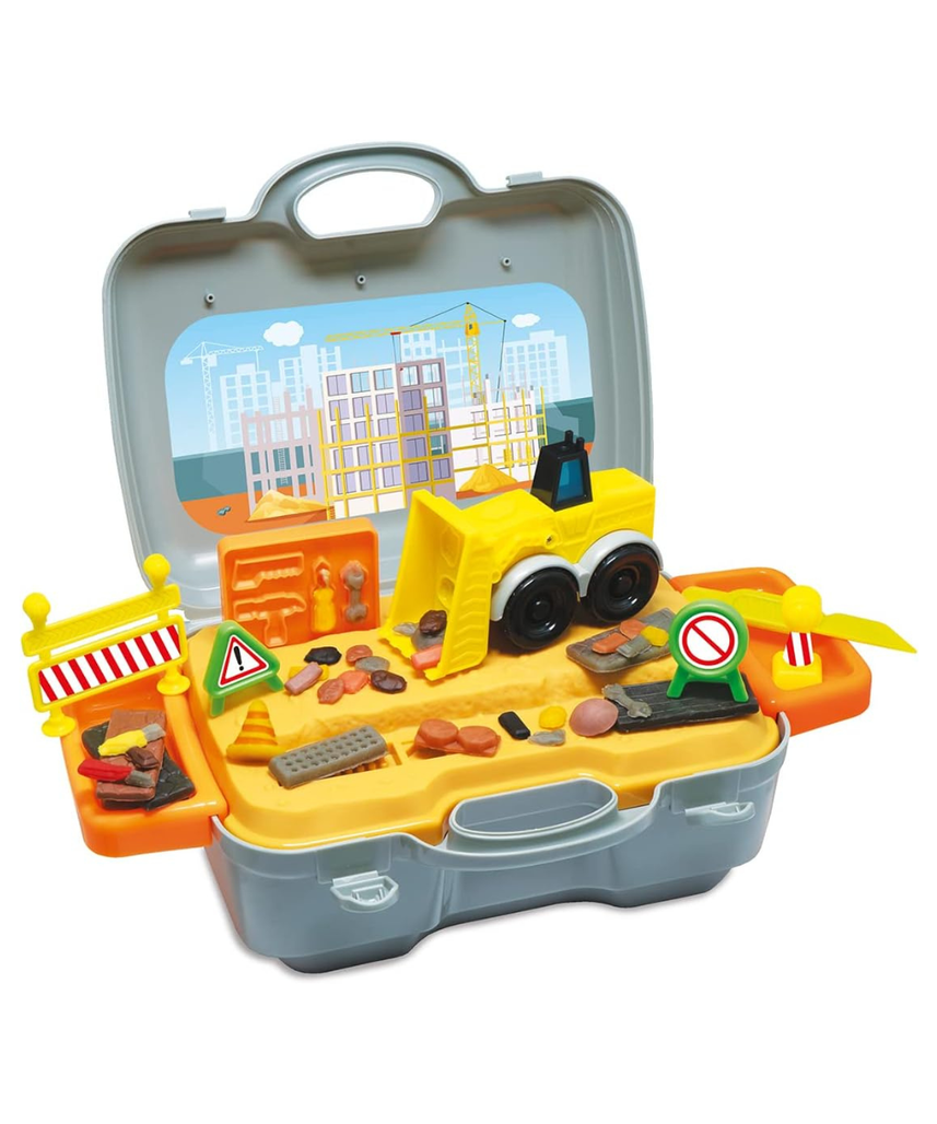 Simba Art & Fun Construction Site Kneading Set, 4 x 50g Modelling Dough with Bulldozer & Accessories, 14-Piece Clay Set for Kids 3+