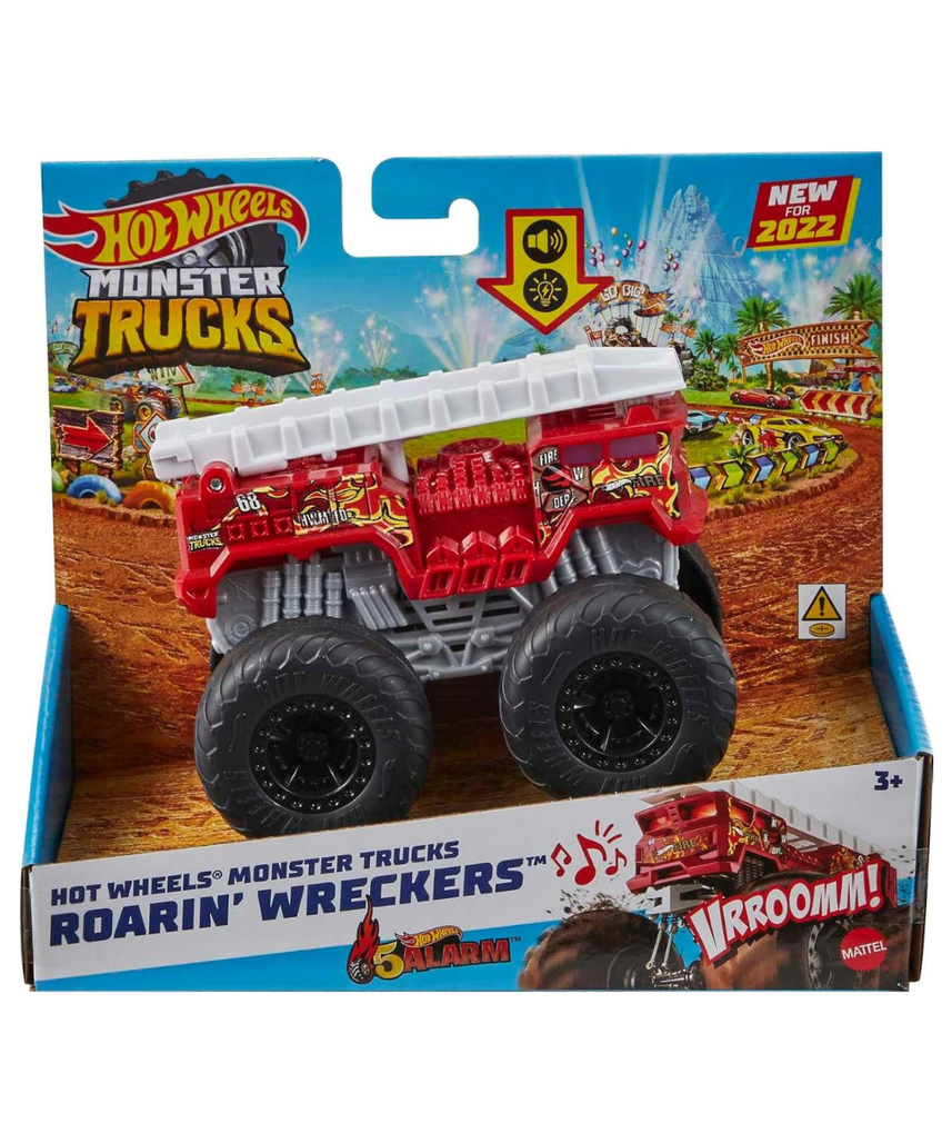 Hot Wheels Monster Trucks Roarin’ Wreckers – 5 Alarm Fire Truck with Lights & Sounds – 1:43 Scale – Ages 3+