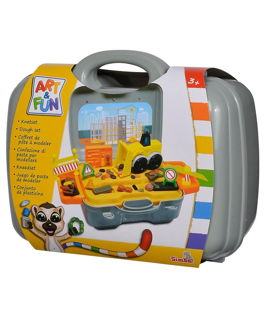 Simba Art & Fun Construction Site Kneading Set, 4 x 50g Modelling Dough with Bulldozer & Accessories, 14-Piece Clay Set for Kids 3+