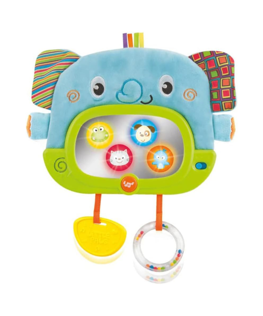 Winfun Day N Night Elephant Pal Interactive Toy Semi Soft Baby Toy Light Up Mirror Sounds Melodies Crib Stroller Attachment Multicolor for Newborns