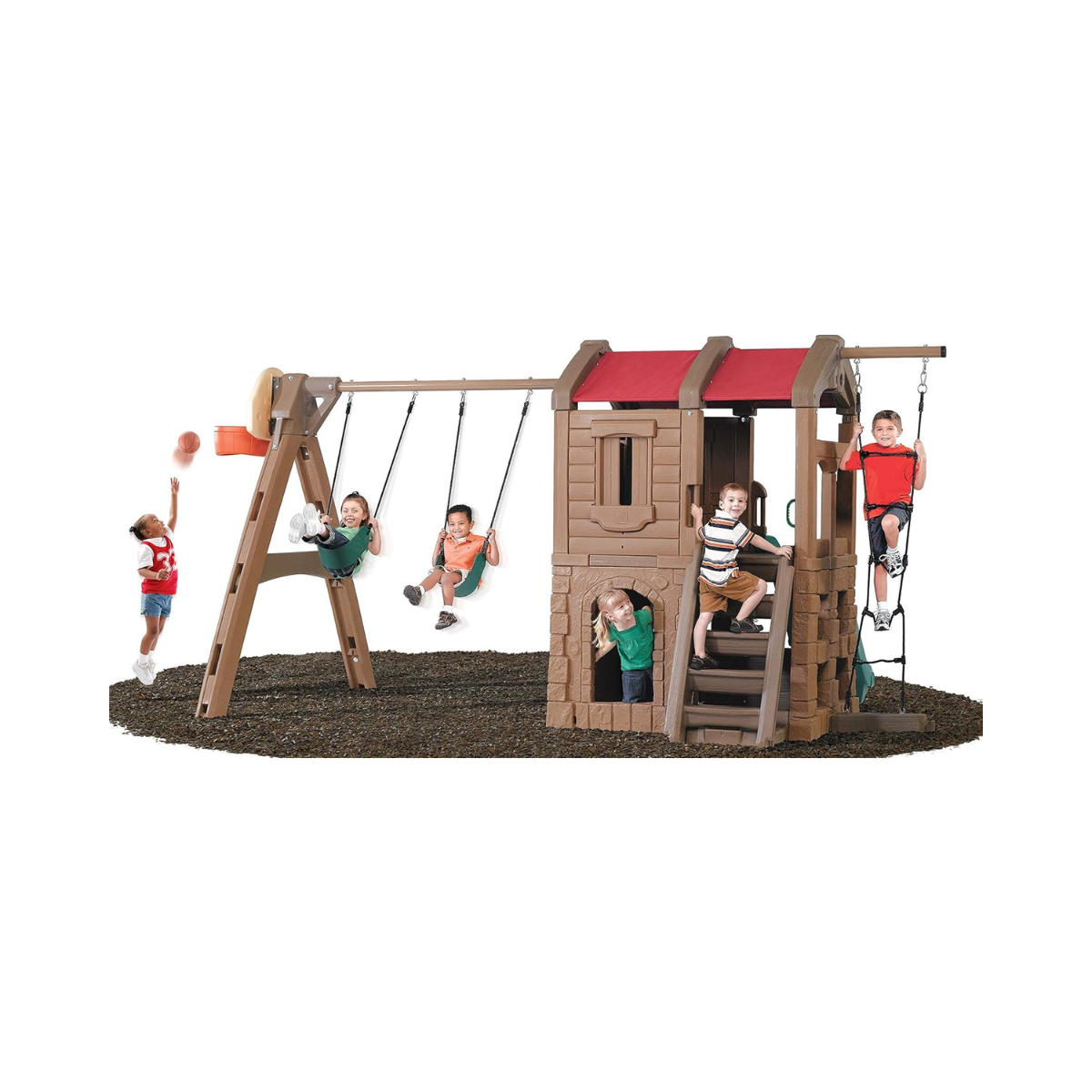 Step2 Adventure Lodge Play Center Climber and Slide, Two Story Clubhouse with Swings and Rope Ladder, Outdoor Playset for Kids 3+