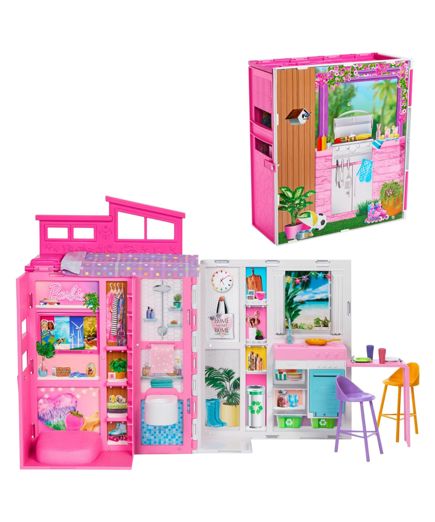 Barbie Getaway House, Doll House Playset with 4 Play Areas and 11 Decor Accessories
