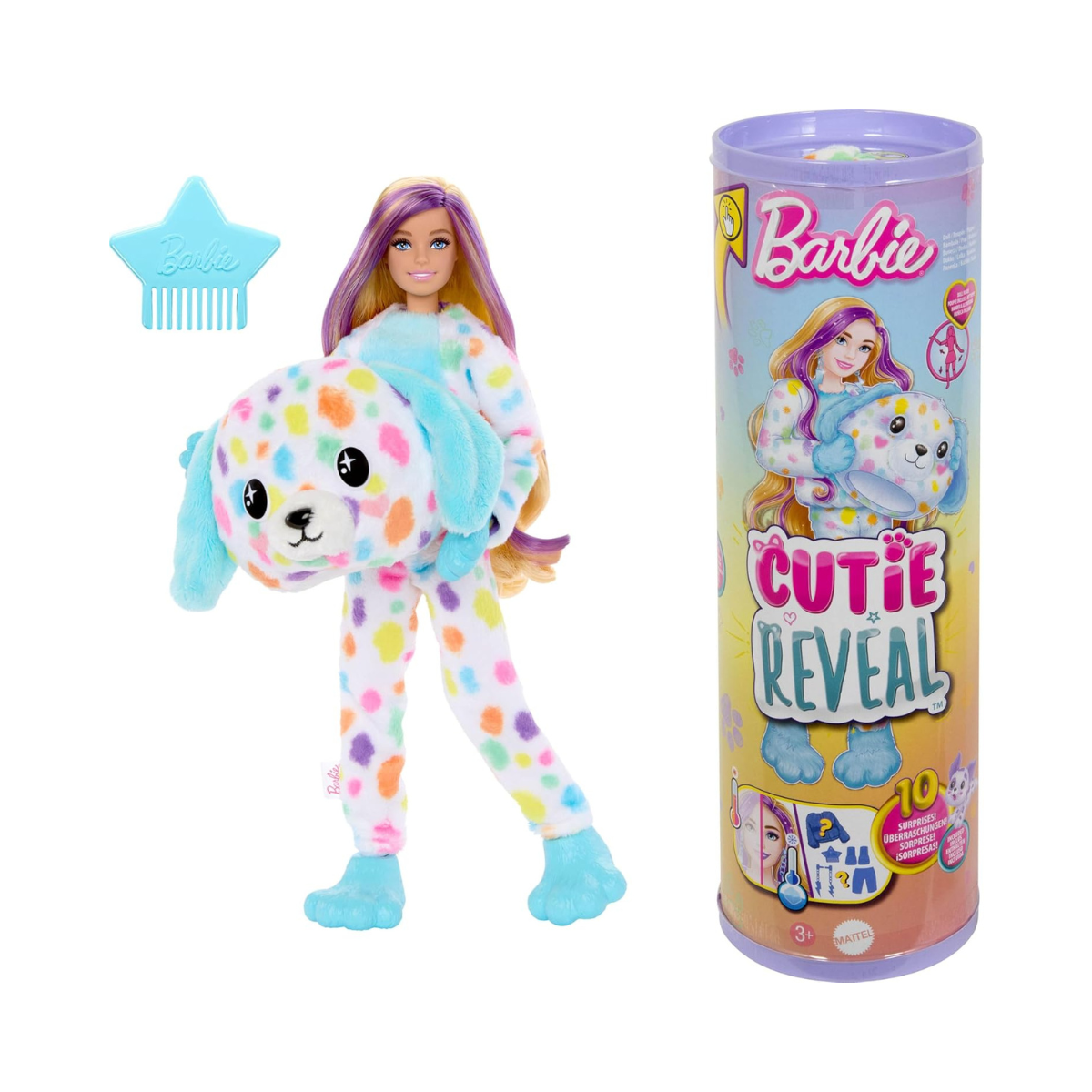 Barbie Cutie Reveal Color Dream Dalmatian Doll with Rainbow Plush & 10 Color-Changing Surprise Accessories, Ages 3+