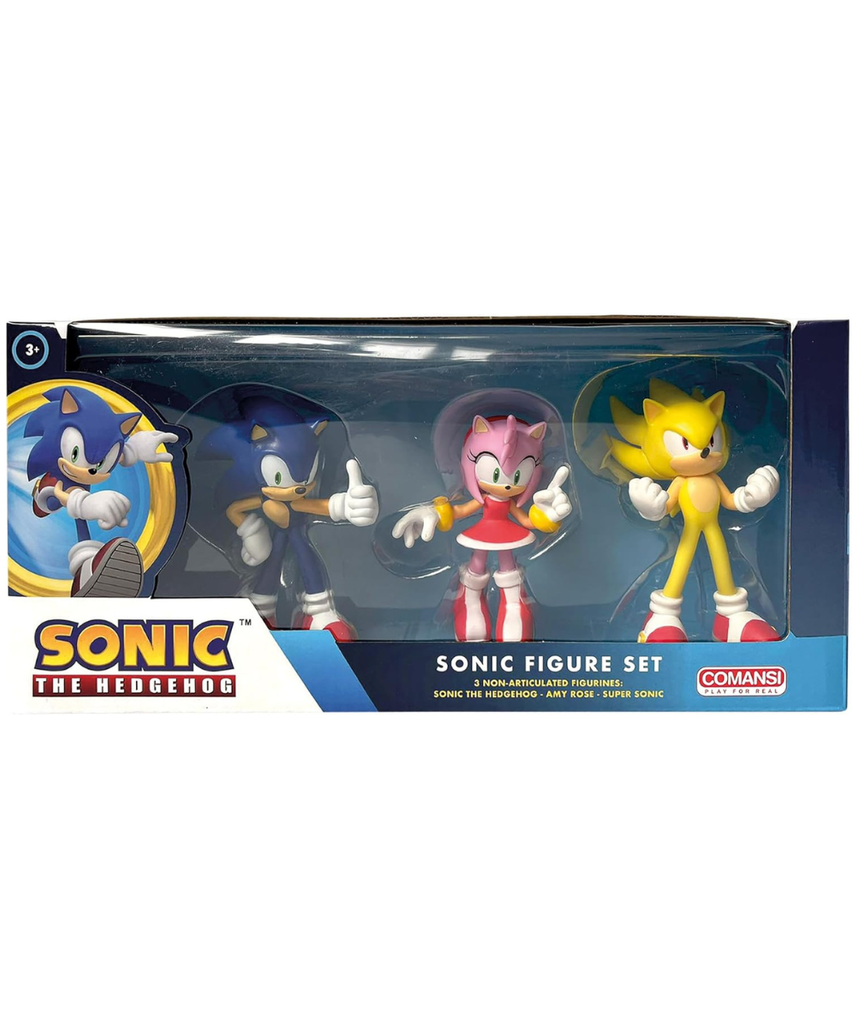 Comansi Super Sonic Miniature Figure 3-Piece Set, Sonic, Amy Rose, and Super Sonic Collectible Toys, Tabletop Play Figures, Special Paint Finish, Plastic Figures for Kids and Fans, Officially Licensed