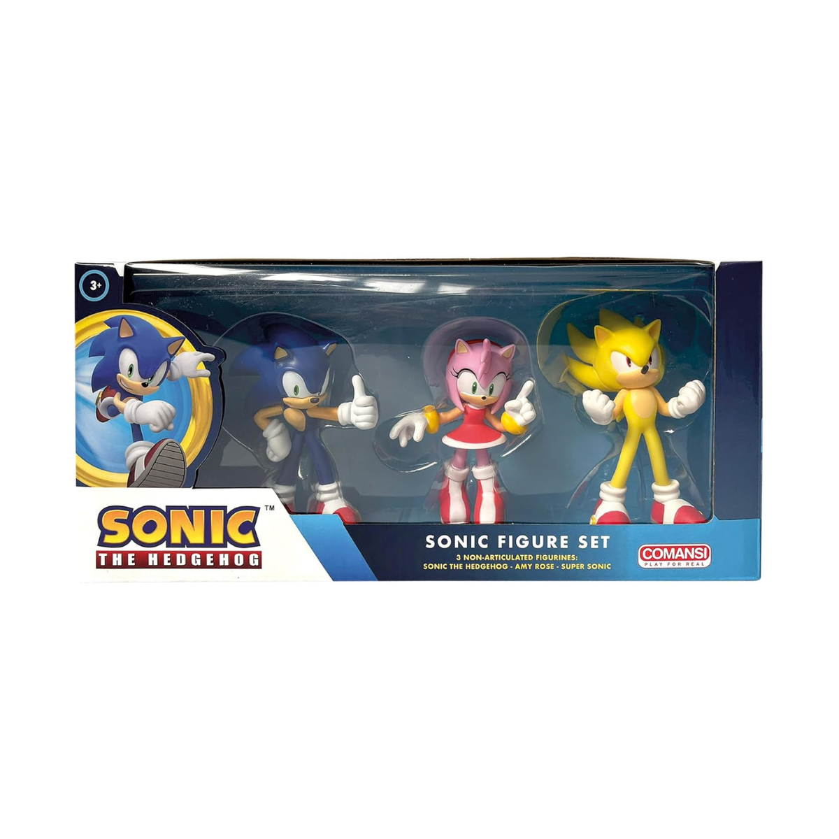Comansi Super Sonic Miniature Figure 3-Piece Set, Sonic, Amy Rose, and Super Sonic Collectible Toys, Tabletop Play Figures, Special Paint Finish, Plastic Figures for Kids and Fans, Officially Licensed