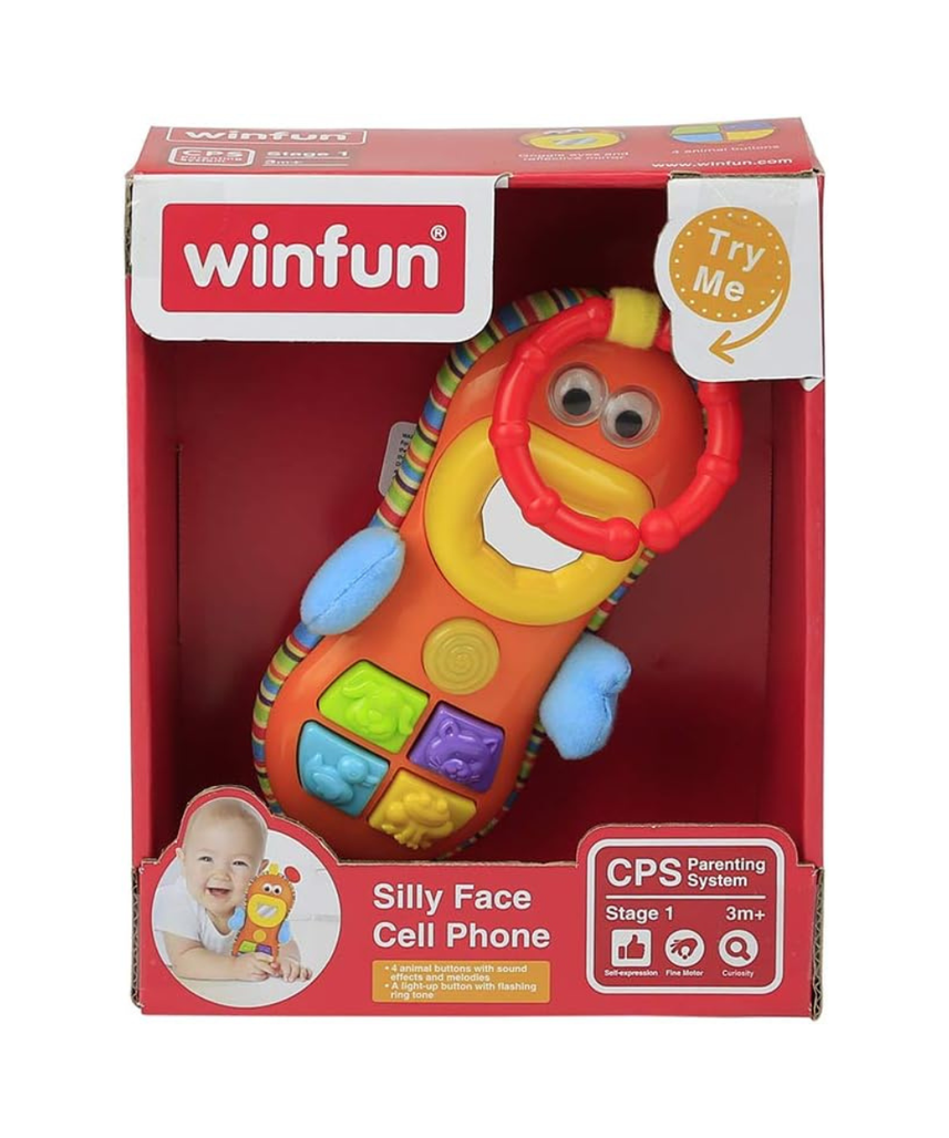 Winfun Silly Face Cell Phone Interactive Toy for Toddlers Multicolor Sound Effects Music Light Up Button Rattle for Baby Play 3 Months and Up