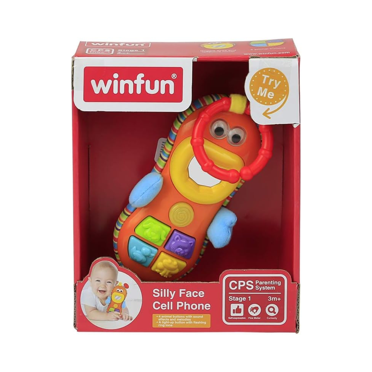 Winfun Silly Face Cell Phone Interactive Toy for Toddlers Multicolor Sound Effects Music Light Up Button Rattle for Baby Play 3 Months and Up