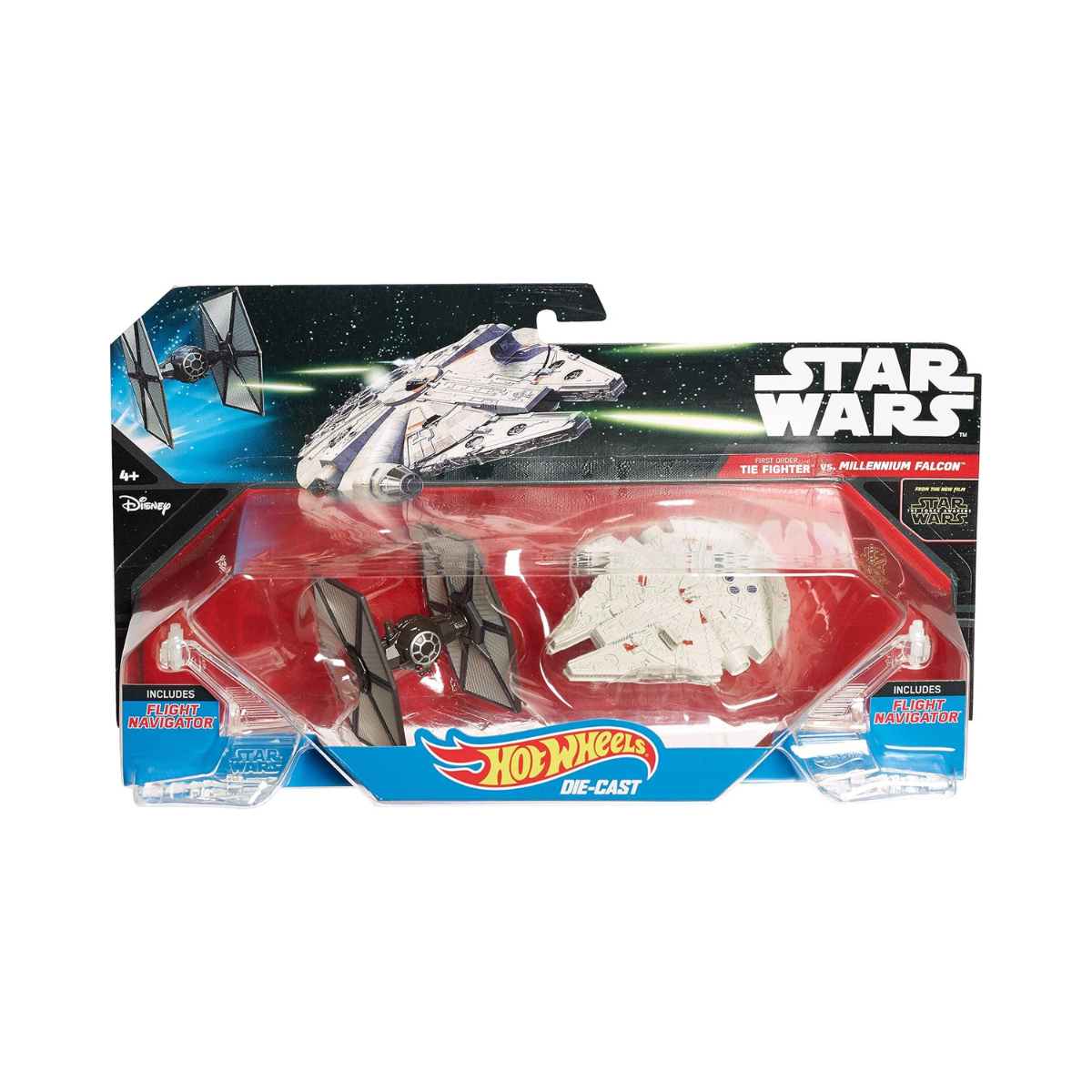 Hot Wheels Star Wars The Force Awakens TIE Fighter vs Millennium Falcon Die-Cast Starship 2 Pack for Kids 3+