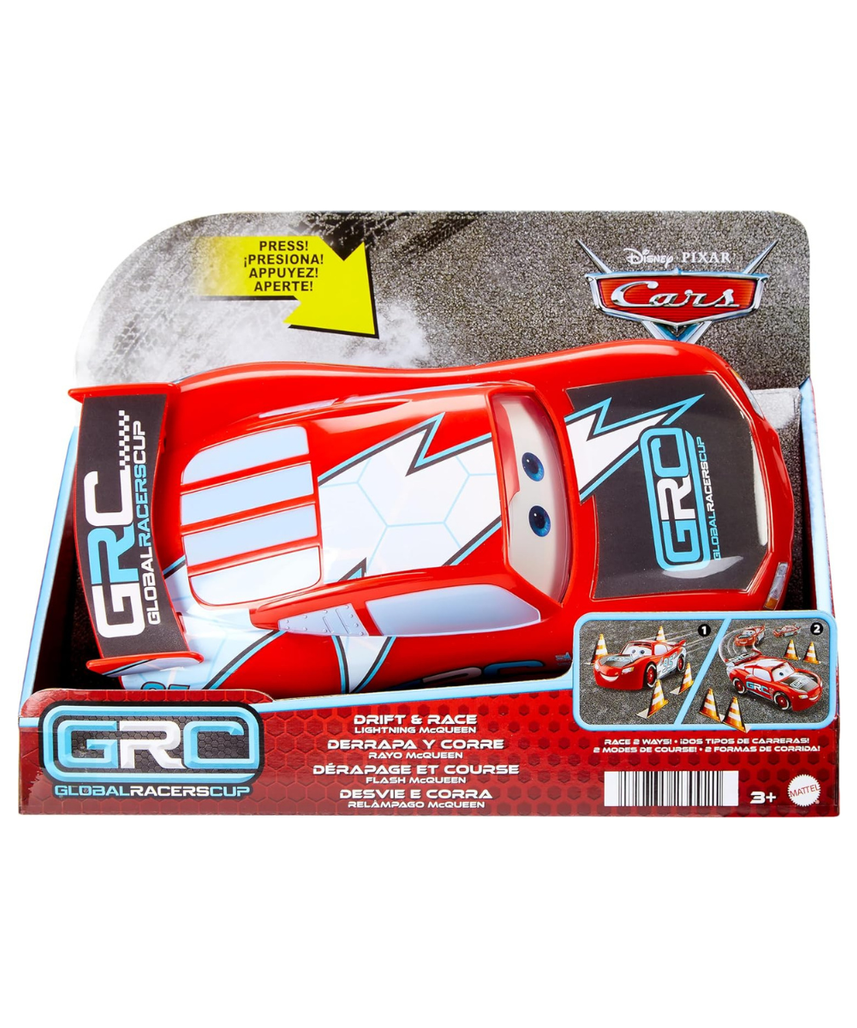 Mattel Disney Pixar Cars Lightning McQueen – Global Racers Cup Drift & Race Car with 4 Cones, Ages 3+
