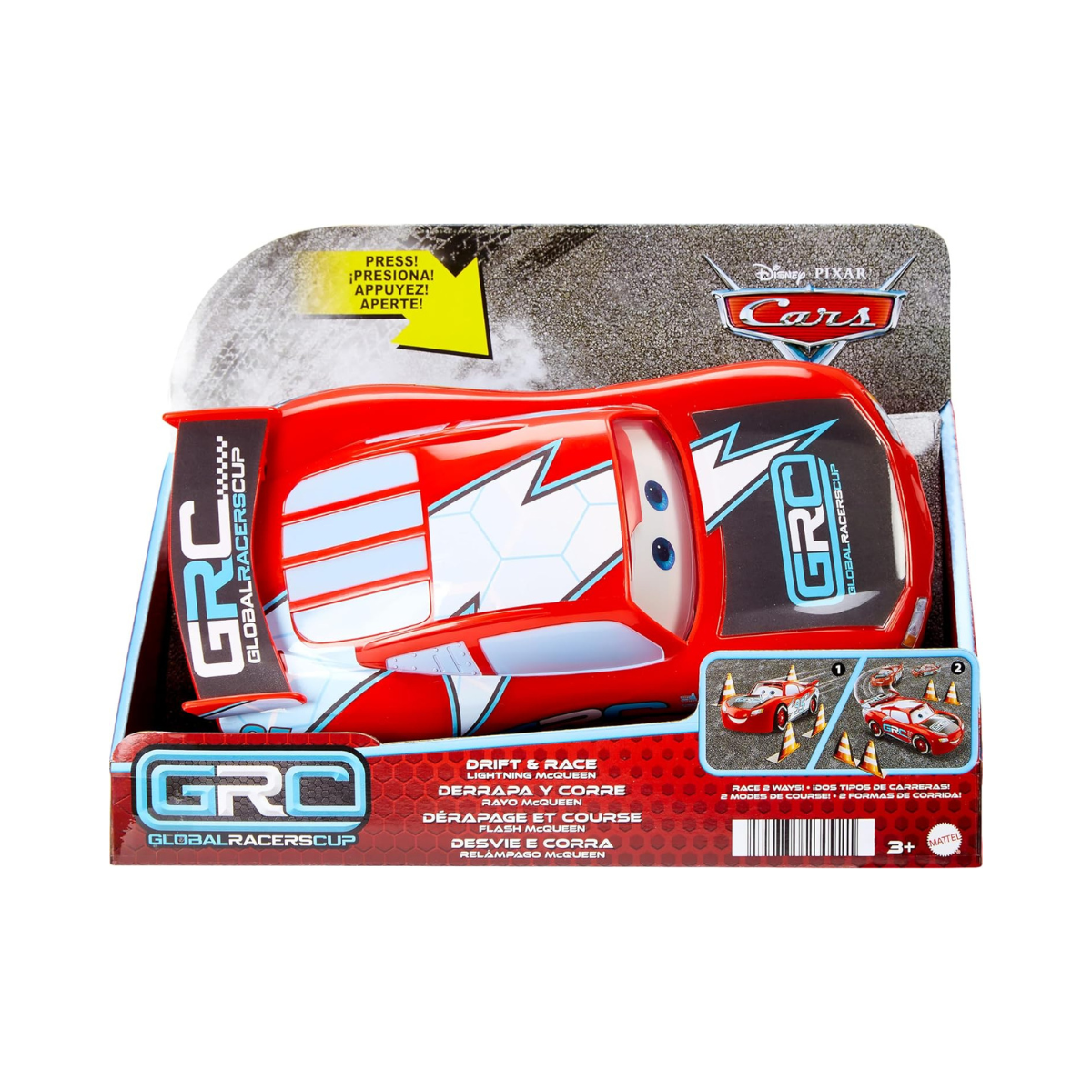 Mattel Disney Pixar Cars Lightning McQueen – Global Racers Cup Drift & Race Car with 4 Cones, Ages 3+