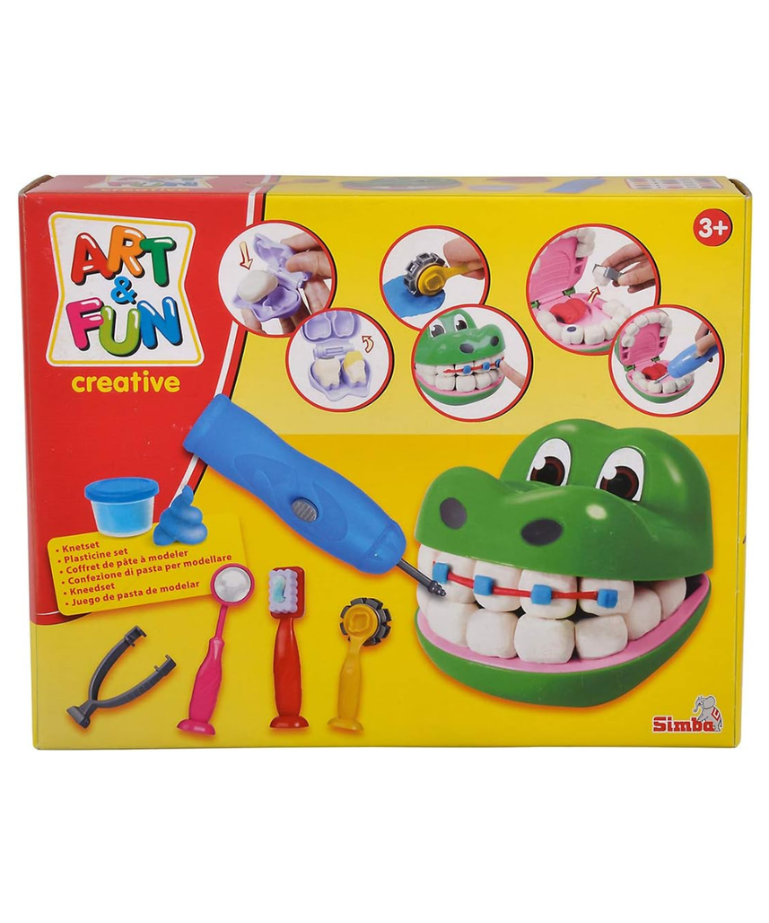 Simba Art & Fun Dough Crocodile Dentist Set, 15-Piece Modelling Clay Play Set for Kids 3+, Multi-Colour