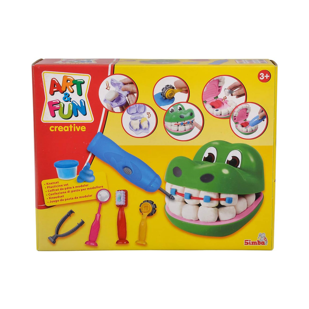 Simba Art & Fun Dough Crocodile Dentist Set, 15-Piece Modelling Clay Play Set for Kids 3+, Multi-Colour