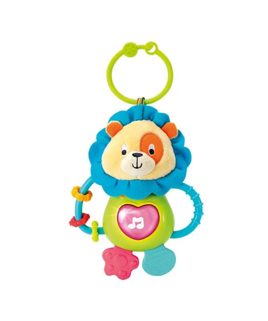 Winfun Caesar The Lion Jungle Fun Interactive Plush with Sounds and Light-Up Music, Soft Cuddly Sensory Toy with Sliding Rings and Textured Arms for Babies