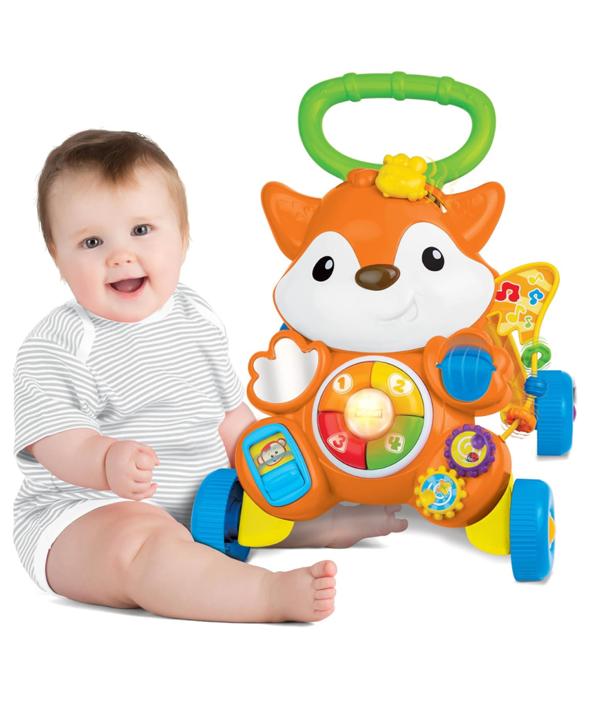 Winfun Grow-With-Me Fox Walker, 3-in-1 Ride-On + Baby Walker + Push Fox Toy , Light + Sound Developmental Activity Walker for Toddlers 12M+