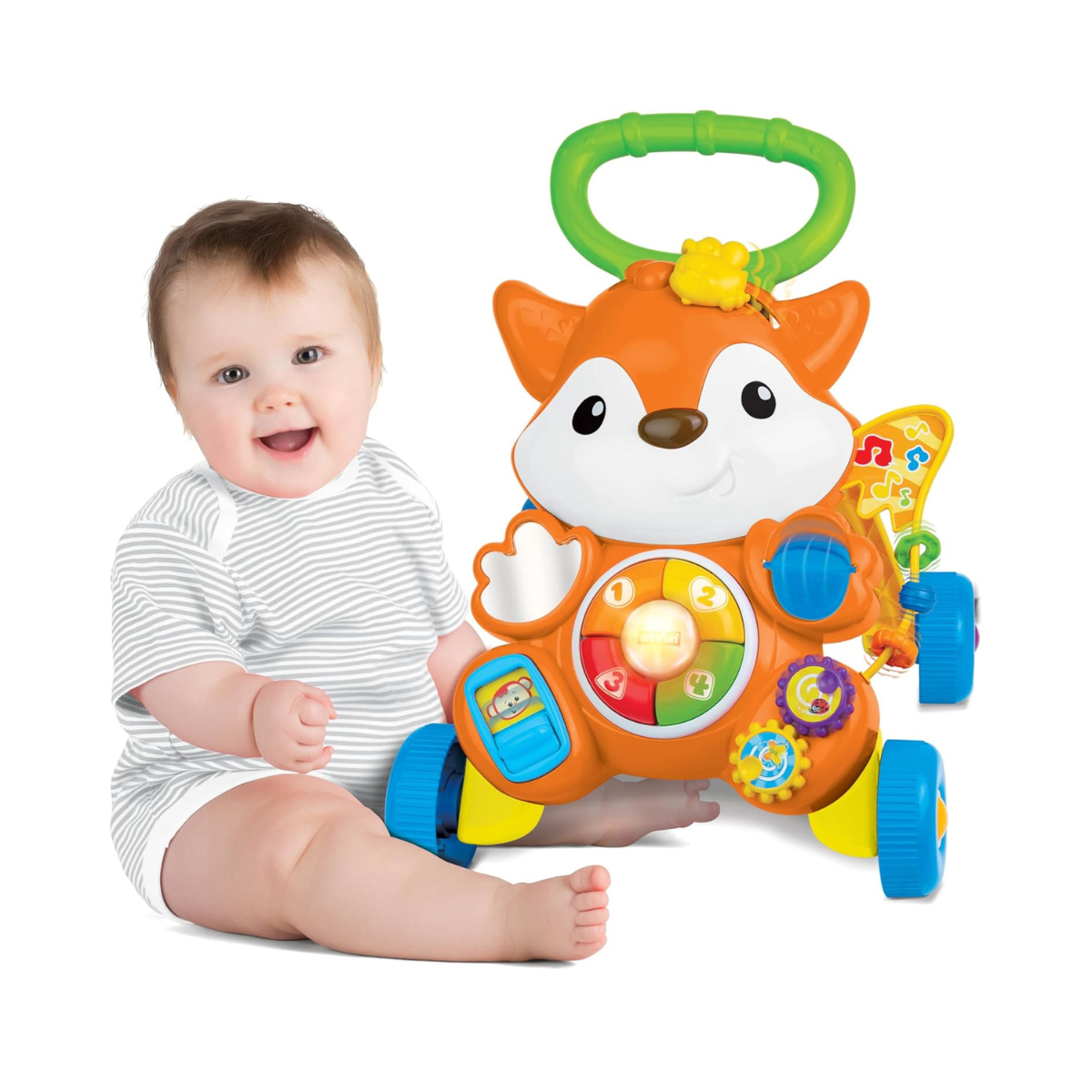 Winfun Grow-With-Me Fox Walker, 3-in-1 Ride-On + Baby Walker + Push Fox Toy , Light + Sound Developmental Activity Walker for Toddlers 12M+
