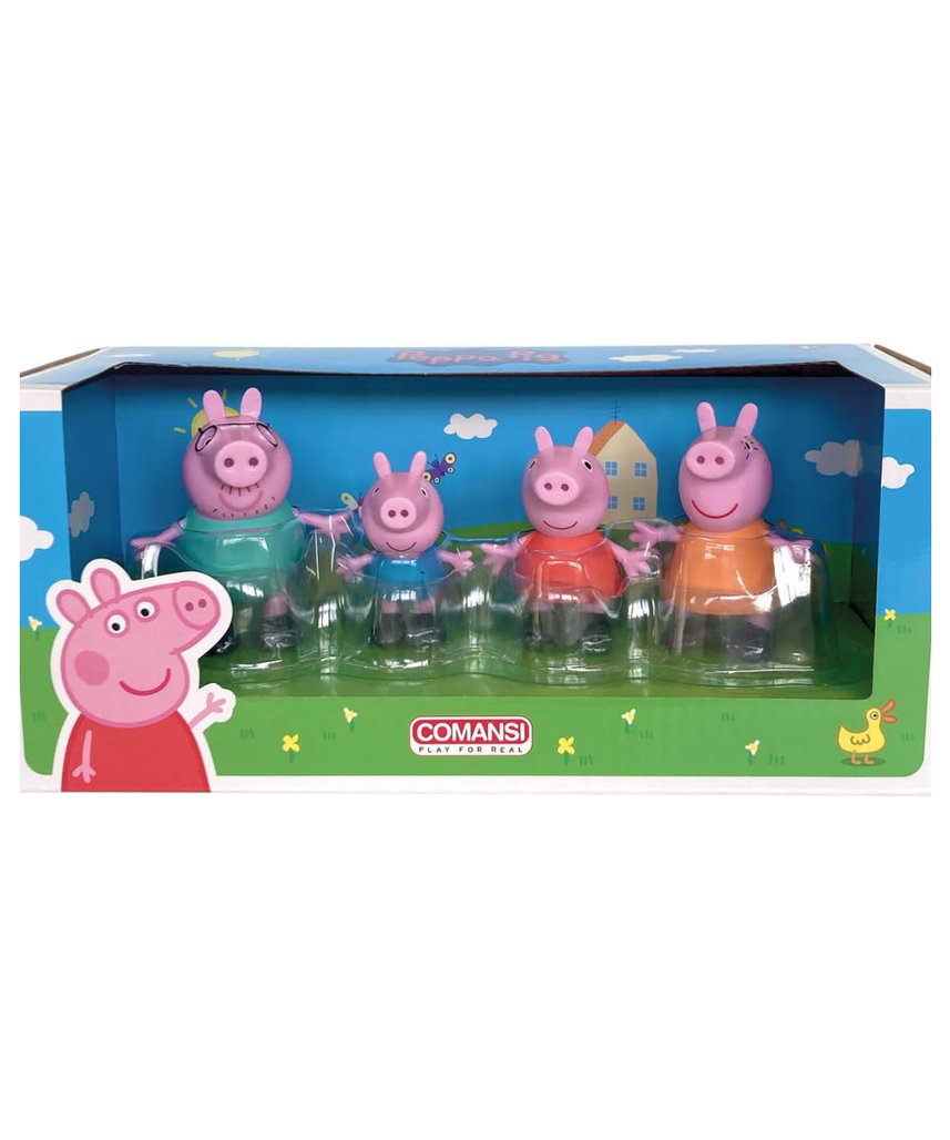 Comansi Peppa Pig Collection Set 4 Figures, Hand-Painted Non-Articulated Action Figures, Peppa, George, Mama, and Papa, Tabletop Collectibles, Cartoon Toy Set for Kids, Officially Licensed