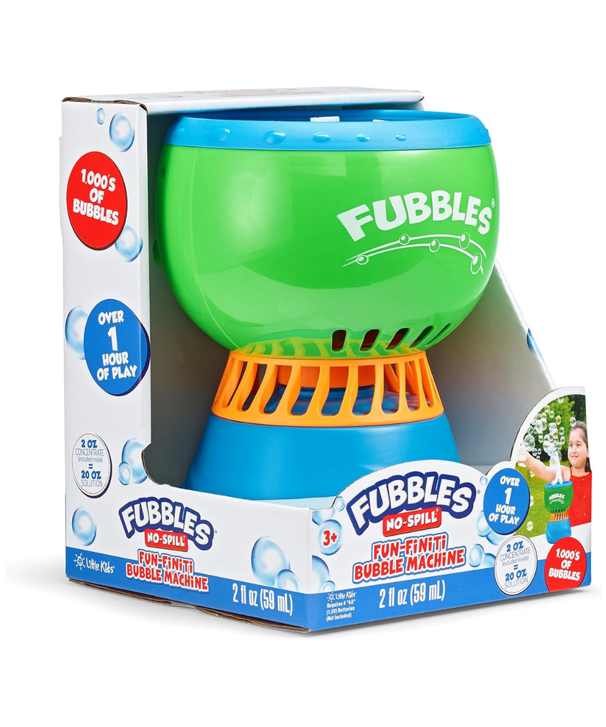 Little Kids Fubbles No Spill Fun Finiti Bubble Machine, Mess Free Automatic Bubble Maker for Kids, Large Capacity Bubble Machine, Holds Up to One Hour Solution, Sensory Play, Outdoor Party Toy, Battery Powered, Ages 3 Plus