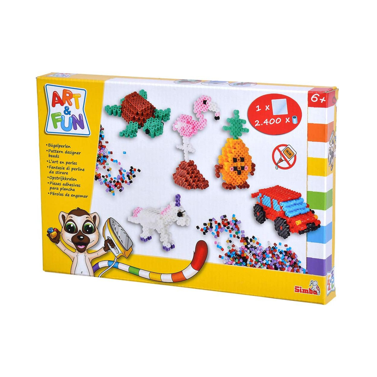 Simba Art & Fun Ironing Beads 3D, 2,400-Piece Bead Set with Pegboard & Templates, Multicolor, Kids 3+