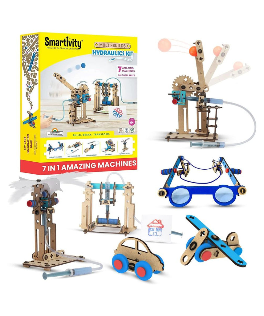 Smartivity 7 in 1 Multi-Builds Hydraulic Kit STEM DIY Fun Toy for Kids 6 to 12, Best Birthday Gift Toy for Boys & Girls Age 6-8-10-12, Science Toy, Educational Based Activity Game, Made in India