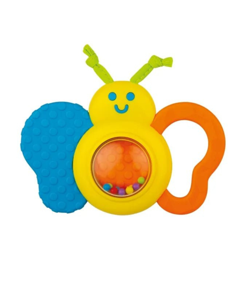 Winfun Baby's Butterfly Rattle Multicolor, Easy-Grasp Infant Toy with Textured Teether Wings, Gentle Rattle Sounds, Sensory and Motor Skill Development for Babies 0 Months+