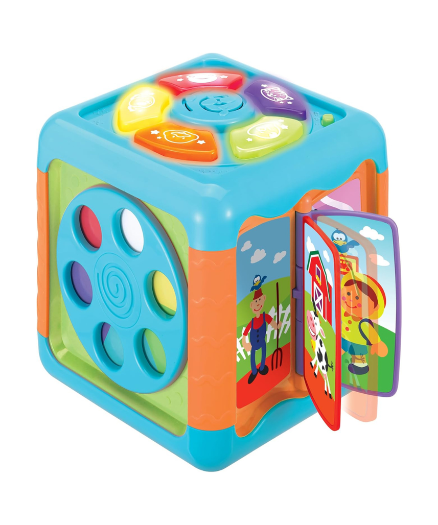 Winfun Children's Cube with Music + Light, Interactive Baby Discovery Activity Cube with Animal Buttons, Melodies + Sound Effects, 12 Months+