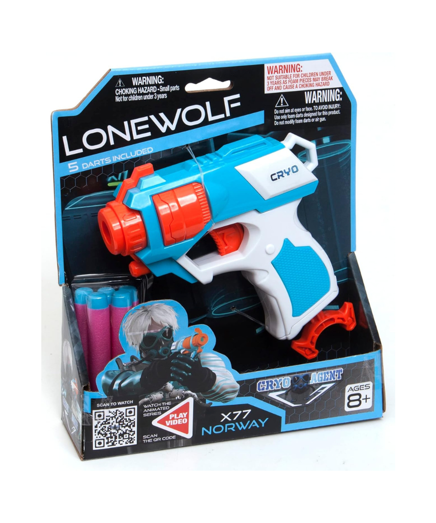 Cryo Agent Lone Wolf Dart Gun, Easy Operation Foam Blaster with Accuracy Sight, Includes 5 Darts, Toy Gun for Kids 8+