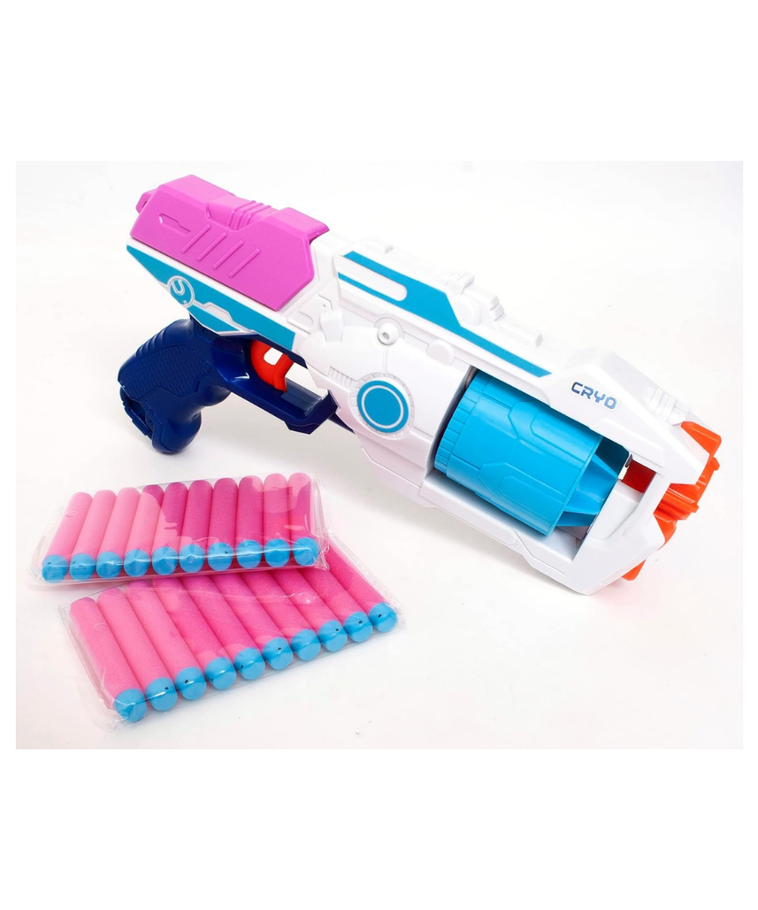 Cryo Agent Storm of Mystery Blaster, Easy Operation Foam Blaster with 6-Dart Rotating Drum, Pullback Action, Includes 20 Darts, Toy Gun for Kids 8+