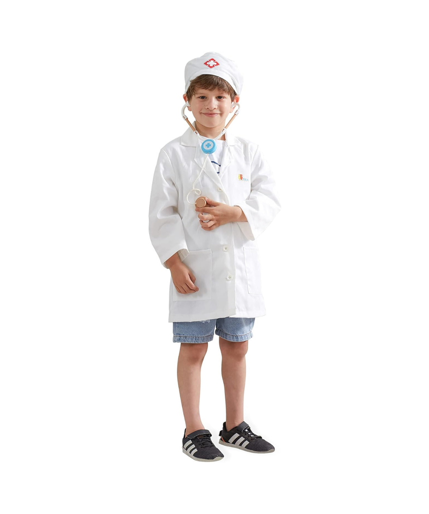Viga Little Doctor Uniform and Hat Apron for Kids 3+ Pretend Play Costume Multicolor