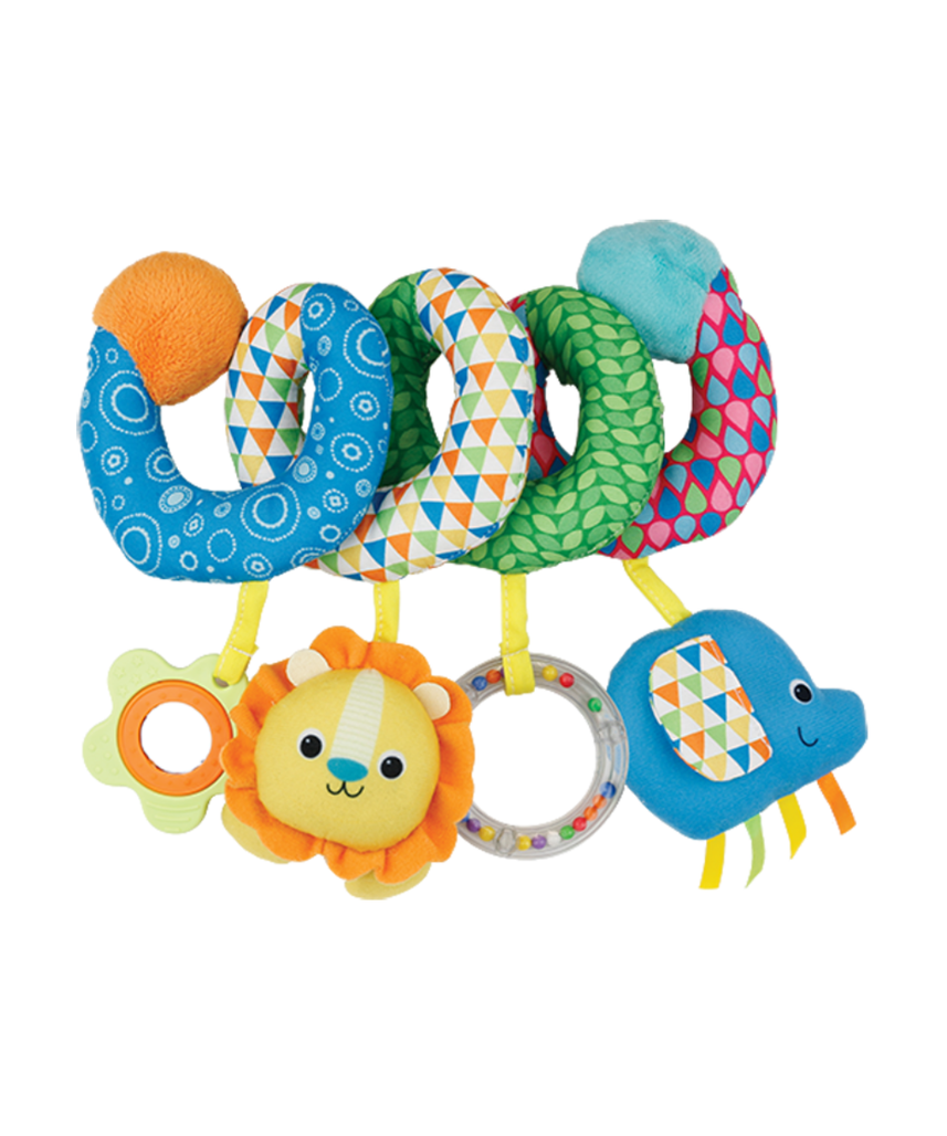 Winfun Take-Along Fun Spiral Crib and Stroller Toy with Animal Friends, Baby-Safe Peekaboo Mirror, Satin Taggies and Rattle Ring for Infants 3 Months+