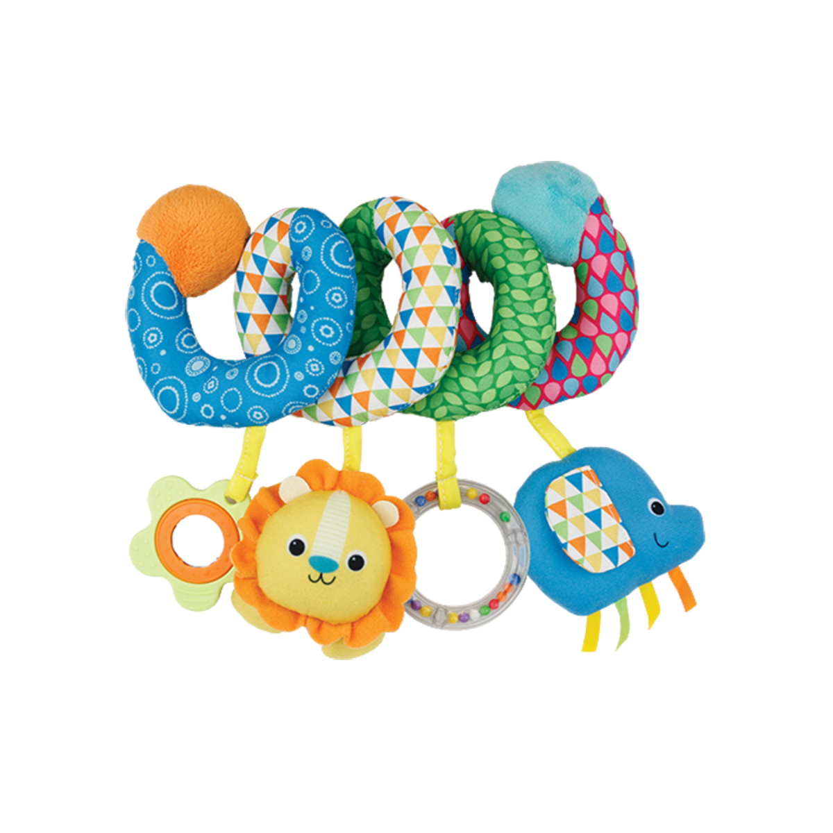 Winfun Take-Along Fun Spiral Crib and Stroller Toy with Animal Friends, Baby-Safe Peekaboo Mirror, Satin Taggies and Rattle Ring for Infants 3 Months+
