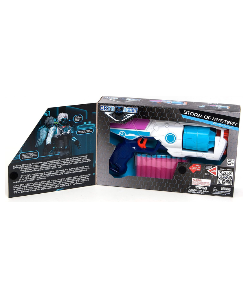 Cryo Agent Storm of Mystery Blaster, Easy Operation Foam Blaster with 6-Dart Rotating Drum, Pullback Action, Includes 20 Darts, Toy Gun for Kids 8+