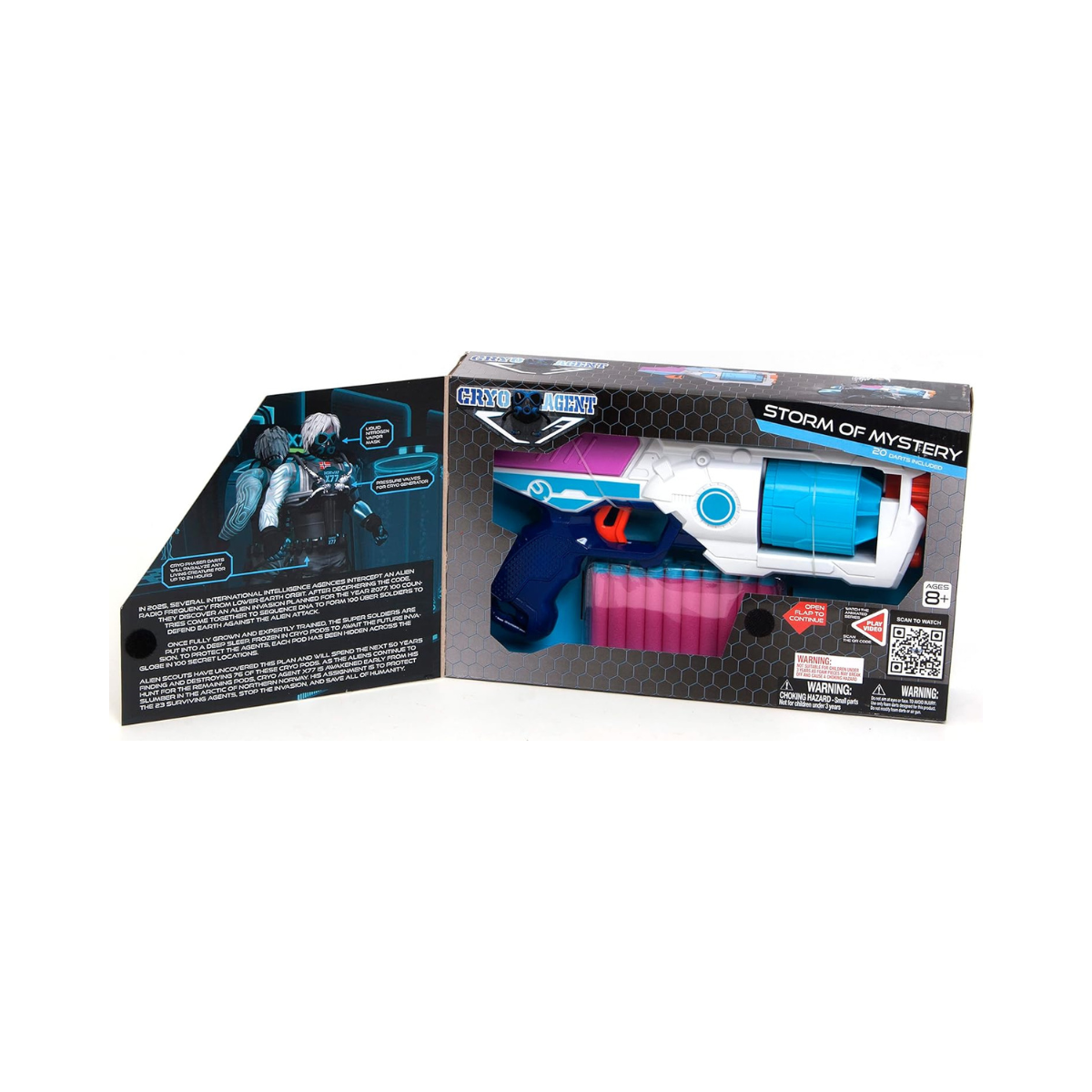 Cryo Agent Storm of Mystery Blaster, Easy Operation Foam Blaster with 6-Dart Rotating Drum, Pullback Action, Includes 20 Darts, Toy Gun for Kids 8+