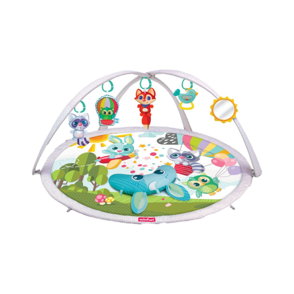 Winfun BabySpace Activity Gym for Newborns, Interactive Play Mat with Hanging Toys, Mirror and Rattles, Early Development Baby Toy 0+ Months