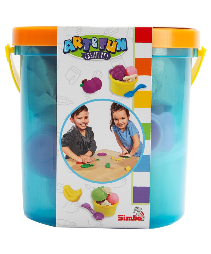 Simba A&F Dough Set Fruit Bucket, 16-Piece Modeling Playset for Creative Play, Safe Soft Dough with Fruit Shapes, Art and Fun Activity Set for Kids 3+