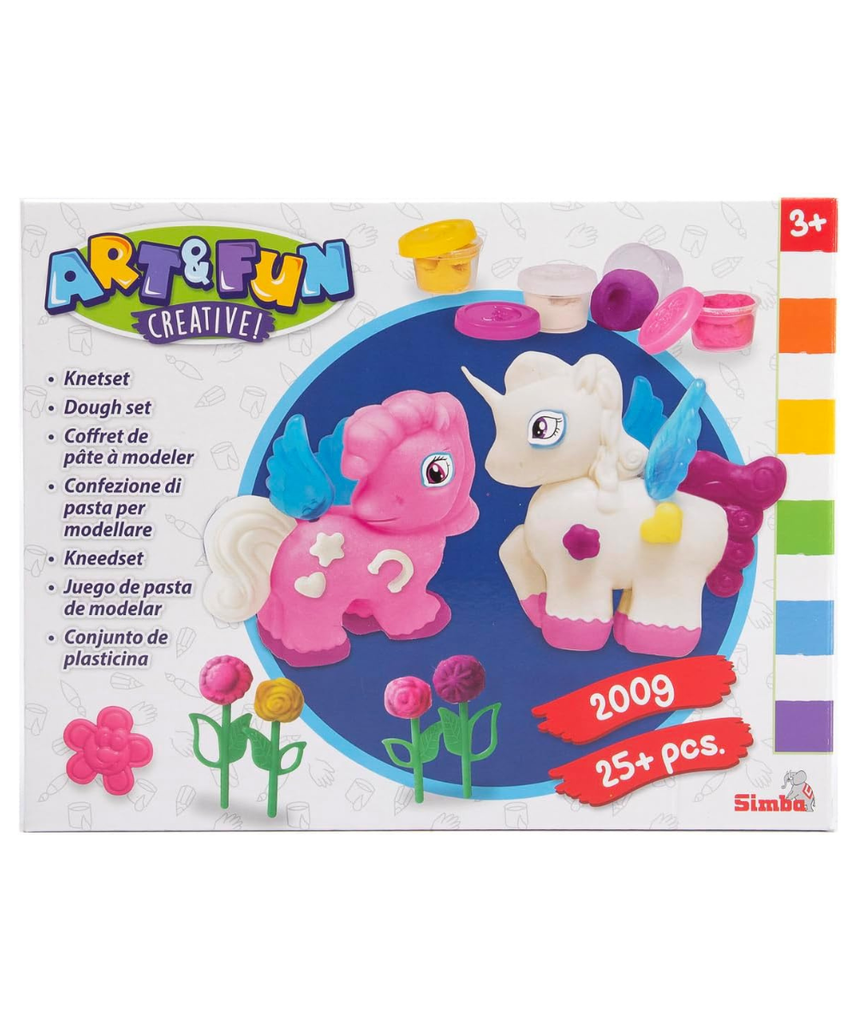 Simba A&F Dough Set Unicorn, 4×50g Modeling Dough with Unicorn Shapes, Creative Art and Fun Playset for Kids 3+