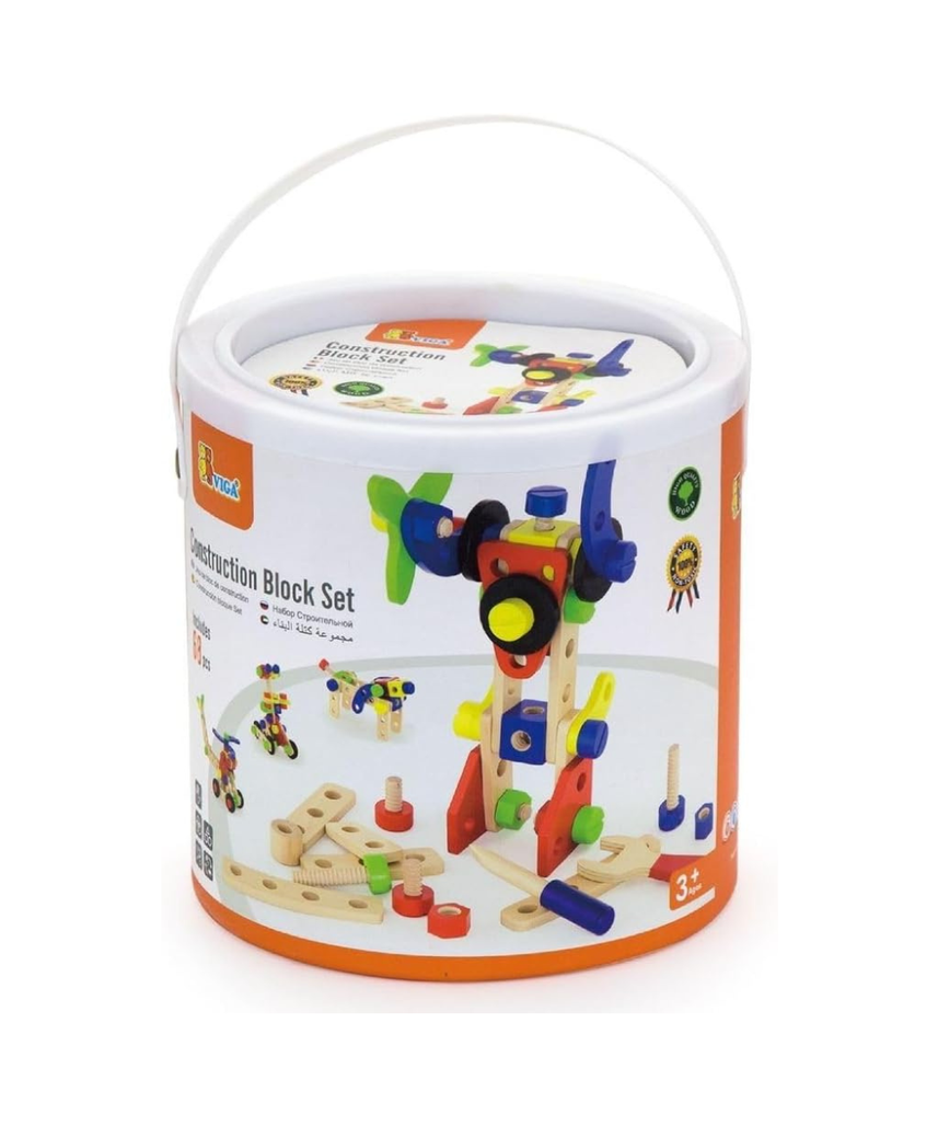 Viga Construction Block Set 68pcs, Wooden Building Blocks for Boys and Girls 3+, Creative Toy for Imaginative Play, Non-Toxic, Stacking and Construction Set