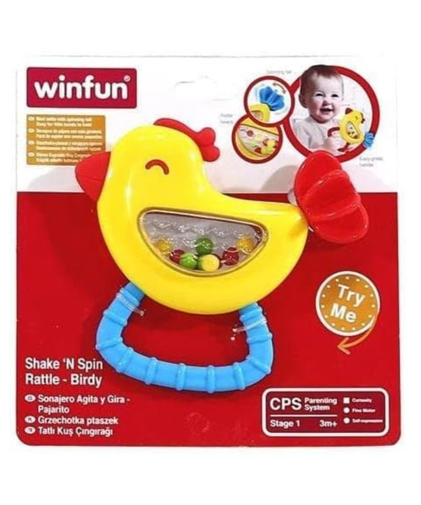 Winfun Shake N Spin Rattle Birdy, Toddler Baby Rattle Toy with Spinning Tail, Easy-Grip Handle, Multi-Color, Perfect Gift for Boys & Girls, 3+ Months