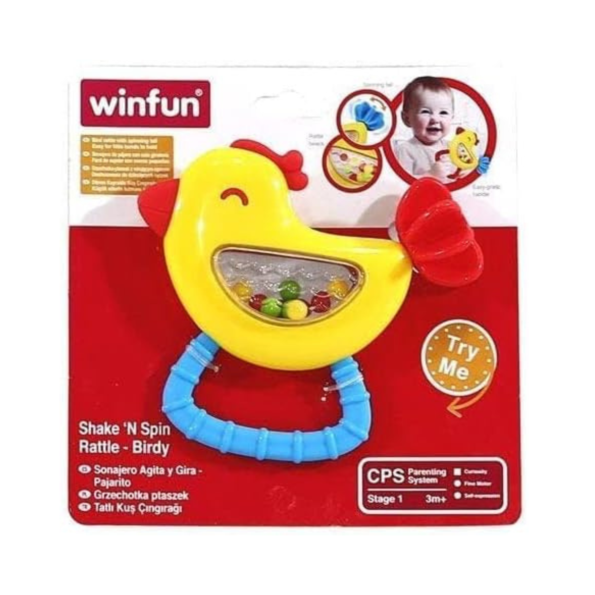 Winfun Shake N Spin Rattle Birdy, Toddler Baby Rattle Toy with Spinning Tail, Easy-Grip Handle, Multi-Color, Perfect Gift for Boys & Girls, 3+ Months