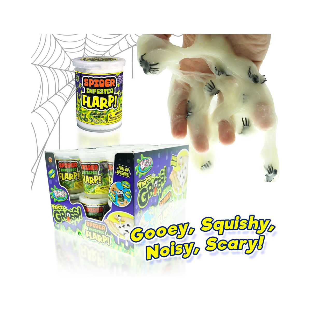 JA-RU Spider Infested Flarp Putty, 3-Pack Sensory Squishy Noise Putty with Creepy Spider Designs + Stress Relief Fidget Toy for Kids & Adults, Perfect for ADHD, Autism, Party Favors & Easter (345-3)