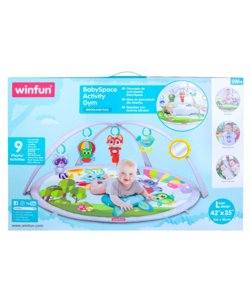Winfun BabySpace Activity Gym for Newborns, Interactive Play Mat with Hanging Toys, Mirror and Rattles, Early Development Baby Toy 0+ Months