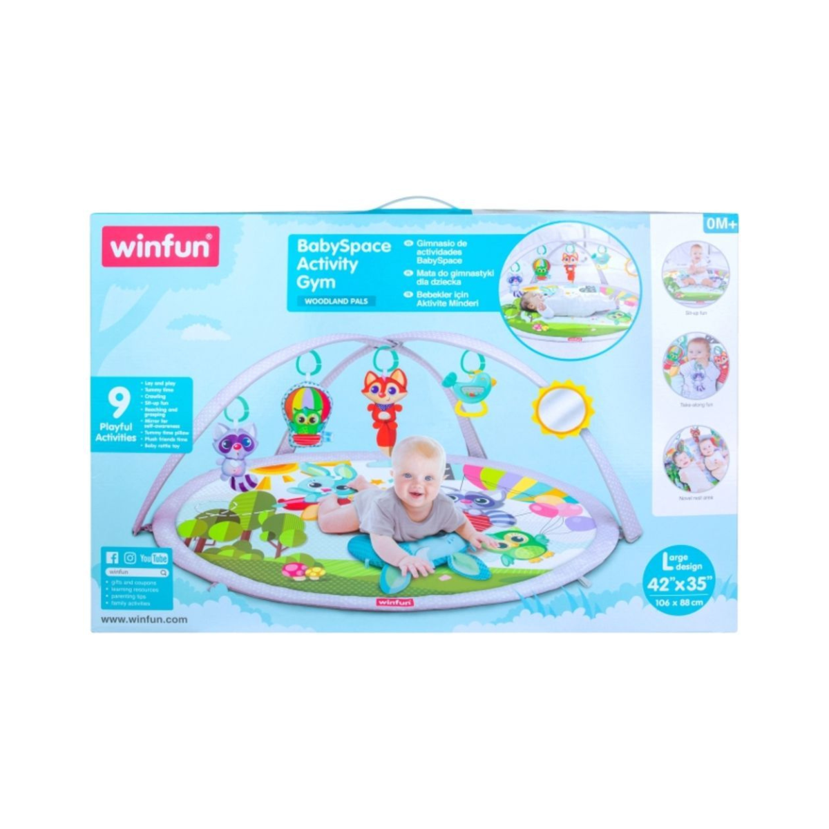 Winfun BabySpace Activity Gym for Newborns, Interactive Play Mat with Hanging Toys, Mirror and Rattles, Early Development Baby Toy 0+ Months