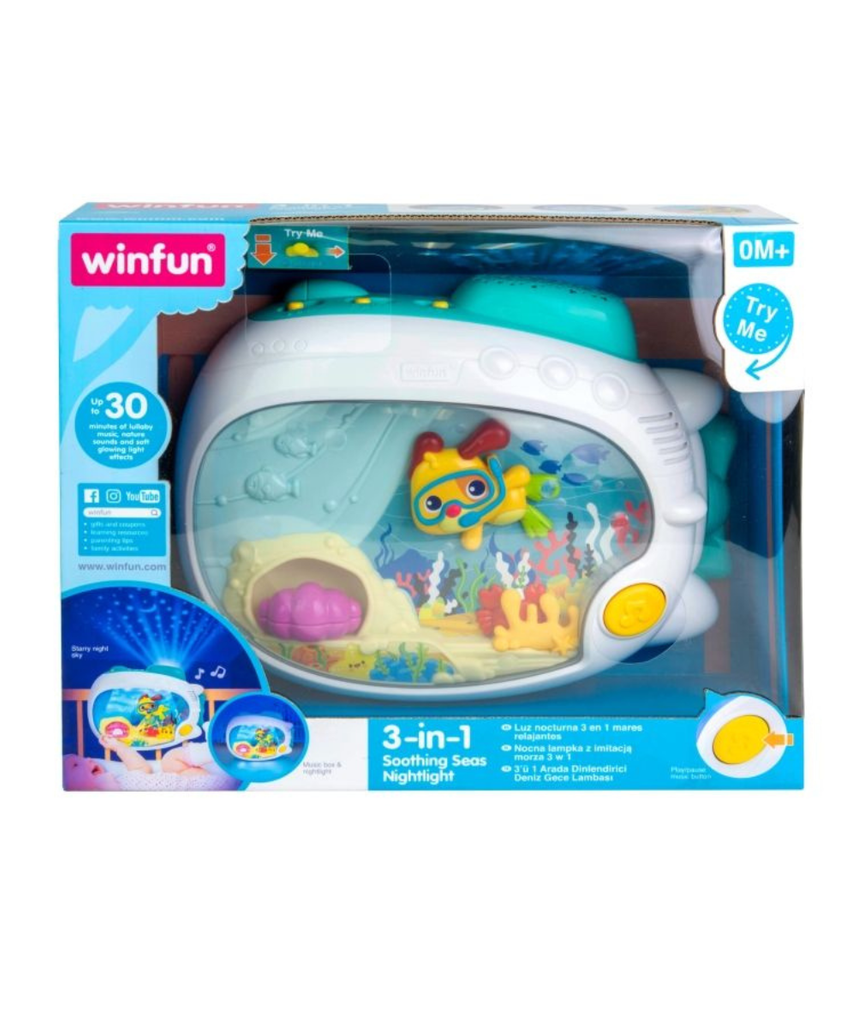 Winfun 3-in-1 Soothing Seas Nightlight, Music Box, Projector & Calming Lullaby Light for Babies 0+ Months