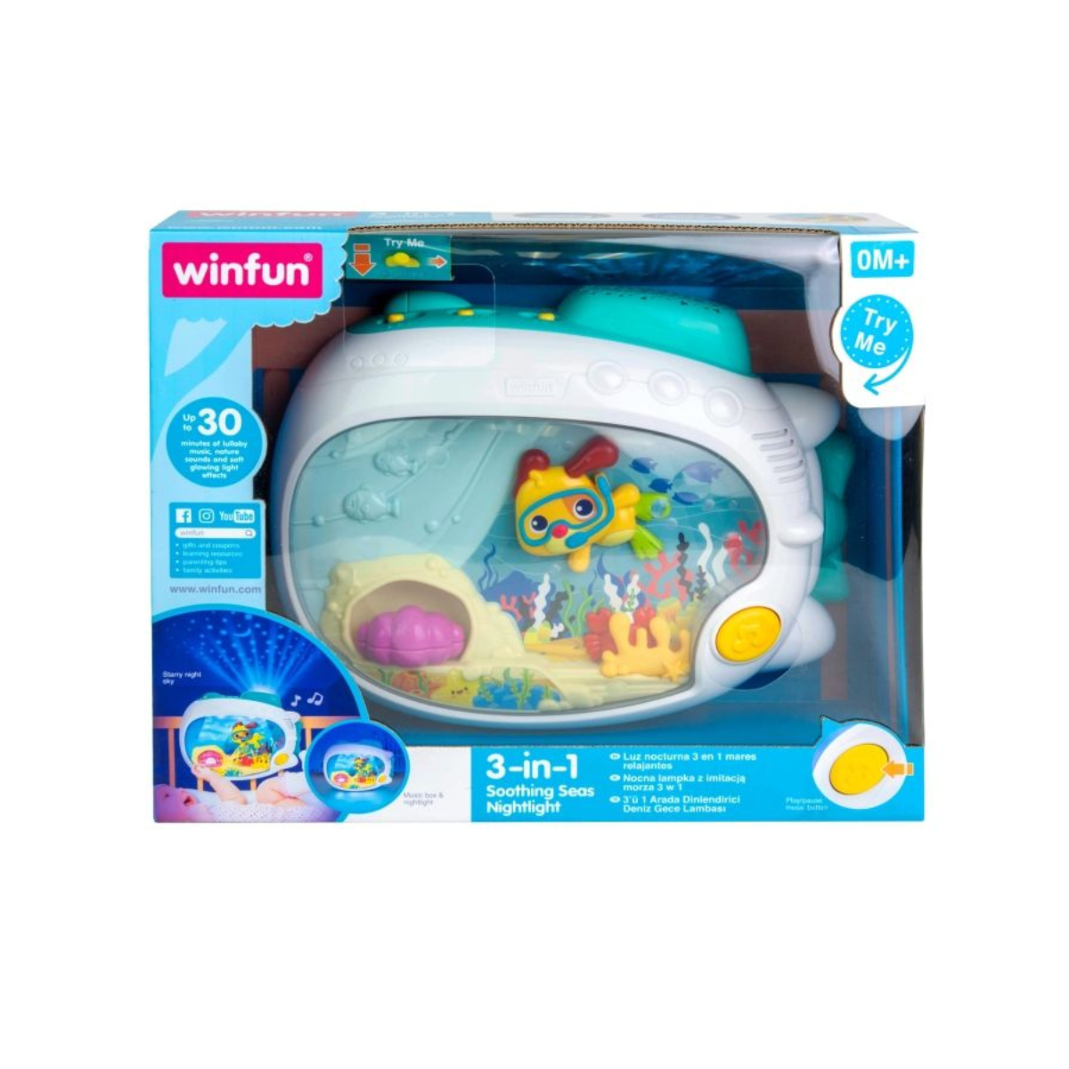 Winfun 3-in-1 Soothing Seas Nightlight, Music Box, Projector & Calming Lullaby Light for Babies 0+ Months