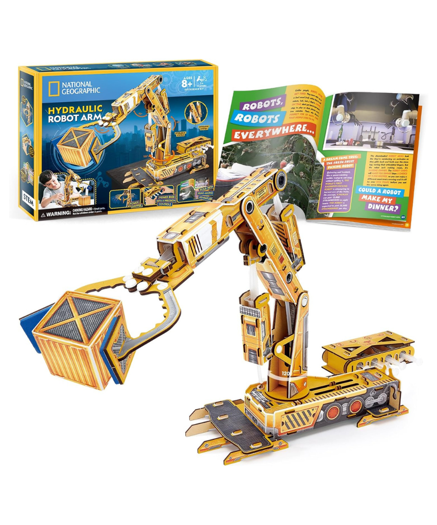 National Geographic Hydraulic Robot Arm Kit, STEM Educational Build and Learn Robot Toy for Kids 8+, DIY Mechanical Science Experiment Model with Hydraulic Pressure Learning
